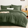 thumbnail image 3 of CozyLux Juego de edredón Queen Seersucker verde oliva, 7 piezas, cama en una bolsa, juego de edredón Queen con sábanas, juego de cama suave de lujo con edredón alternativo, fundas de almohada y fundas, 3 of 9