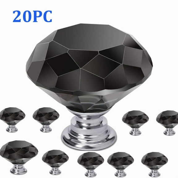 20 Pcs 30mm Diamond Shape Crystal Cabinet Pulls, Cupboard Drawer Knob, Kitchen Cabinet Door Wardrobe Handles, Furniture Hardware Handles for Kitchen, Dresser, Cupboard, Bathroom, Wardrobe(Black)