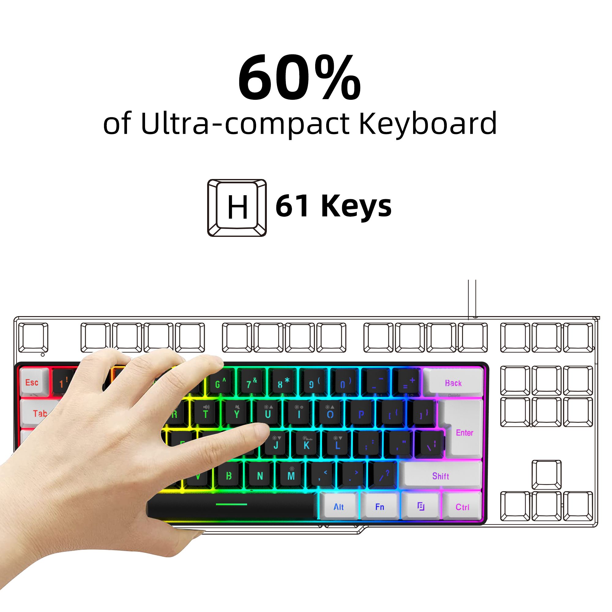 Hexamurby 60% RGB Gaming Keyboard & Mouse Combo, Black photo 8