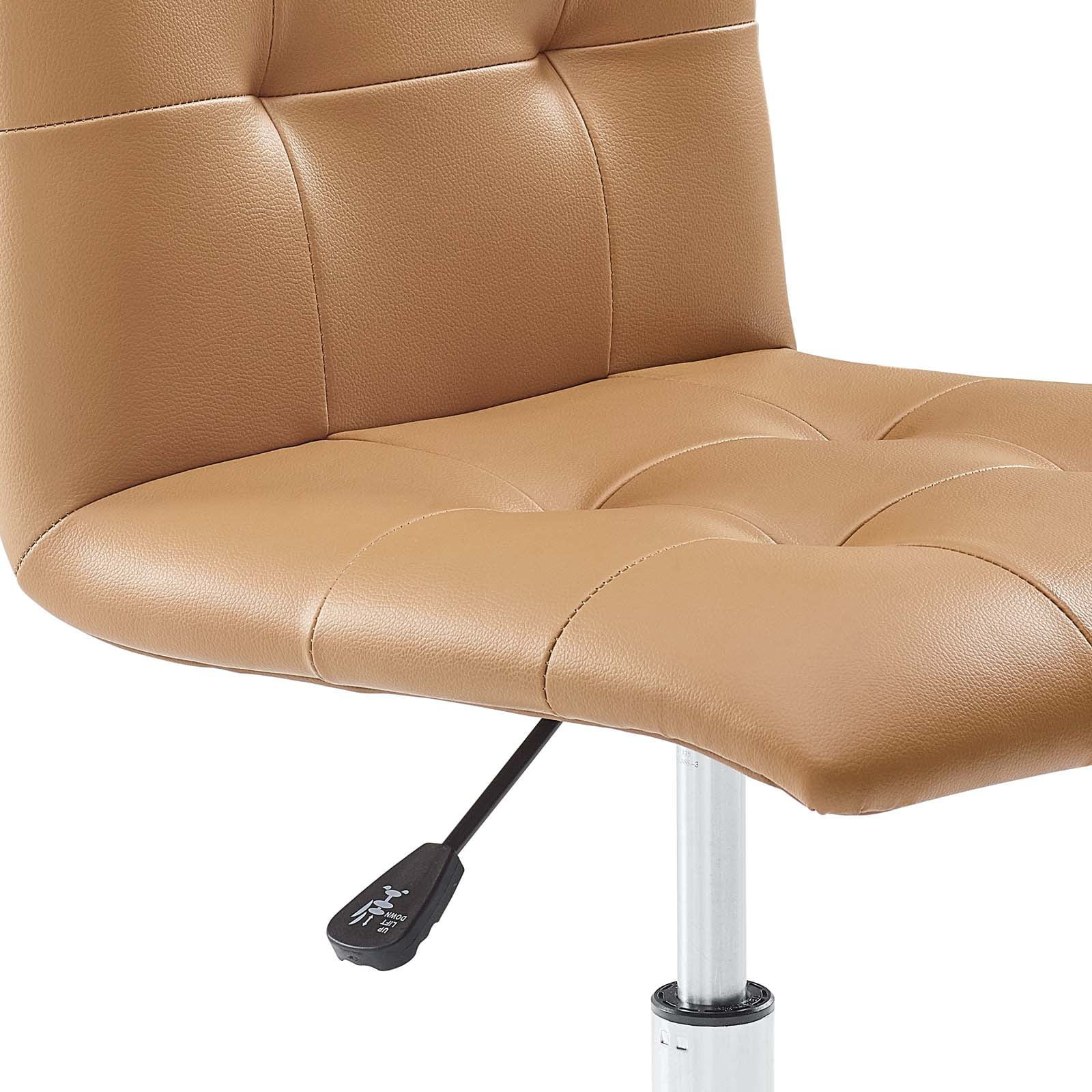 Modway Prim Modern Faux Leather Armless Mid Back Office Chair in Tan