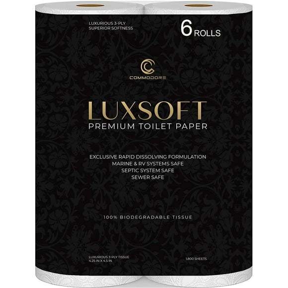 Luxsoft Premium 3-Ply Luxury Toilet Paper 6-Pack - Septic Rv And Boat Safe With Quick Dissolving Material (Single Pack (6 Rolls)) White