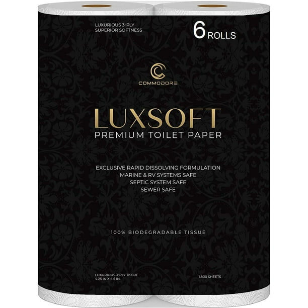 Papel higiénico LUXSOFT Premium de lujo de 3 capas, paquete de 6, 300 hojas
