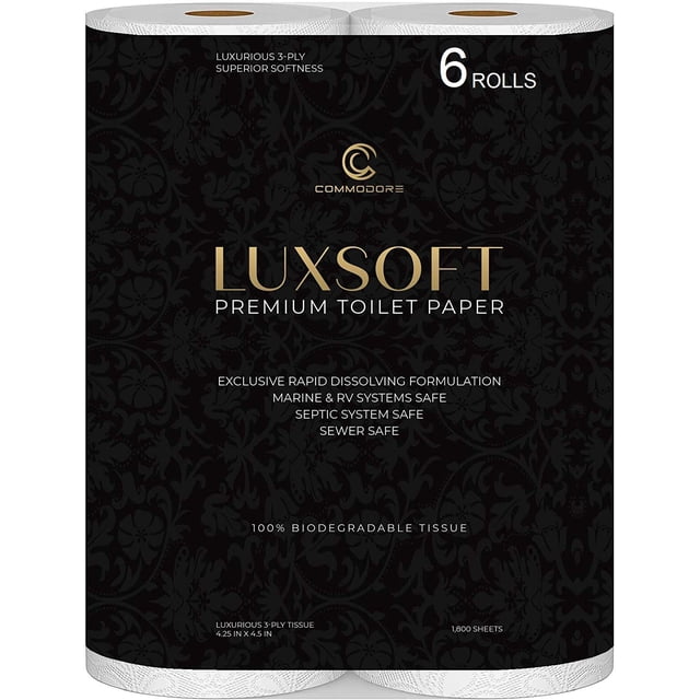 Papel higiénico LUXSOFT Premium de lujo de 3 capas, paquete de 6, 300 hojas
