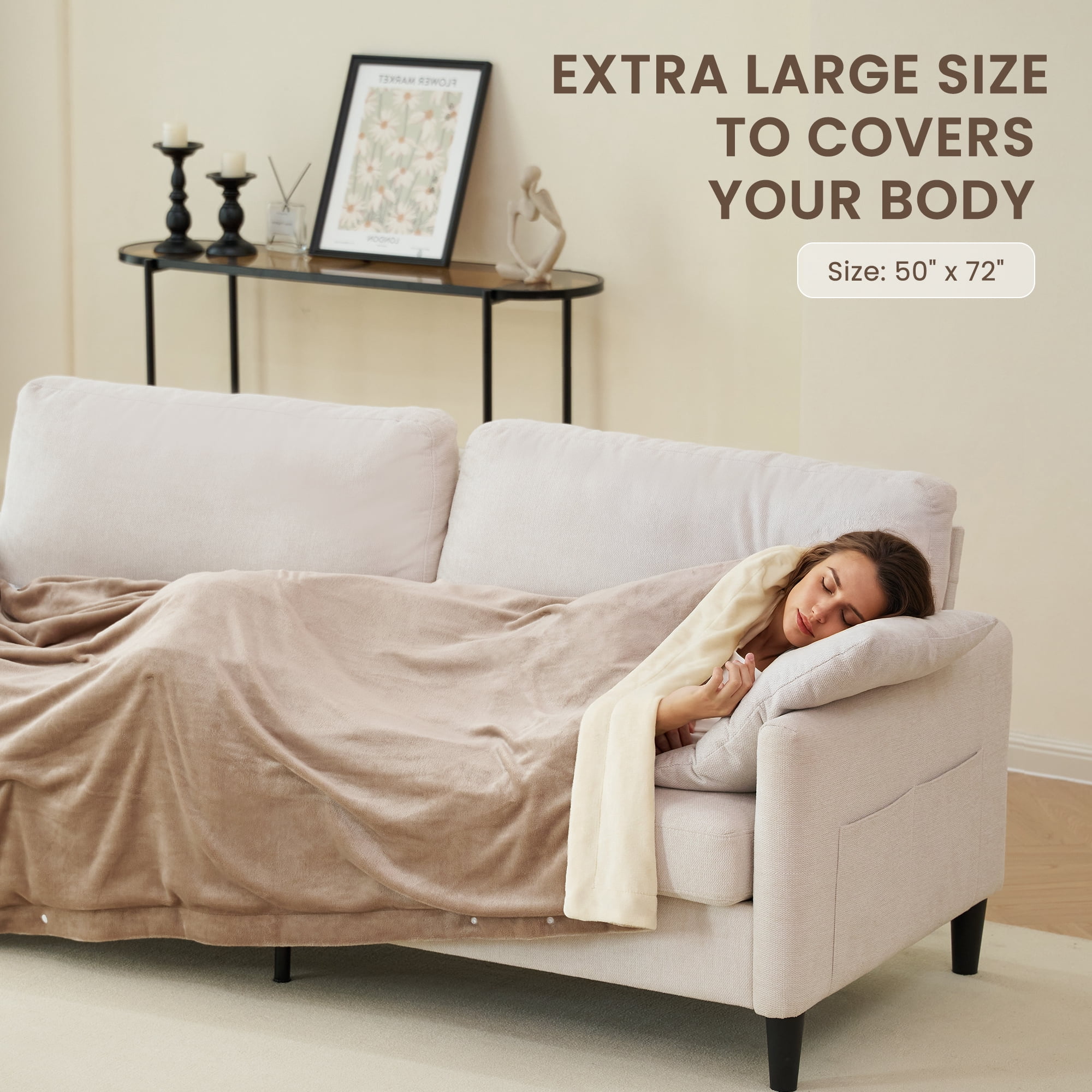 MaxKare Heated Blanket 50" x 72" Electric Throw with 6 Heating Levels & 4H Auto-off, Line