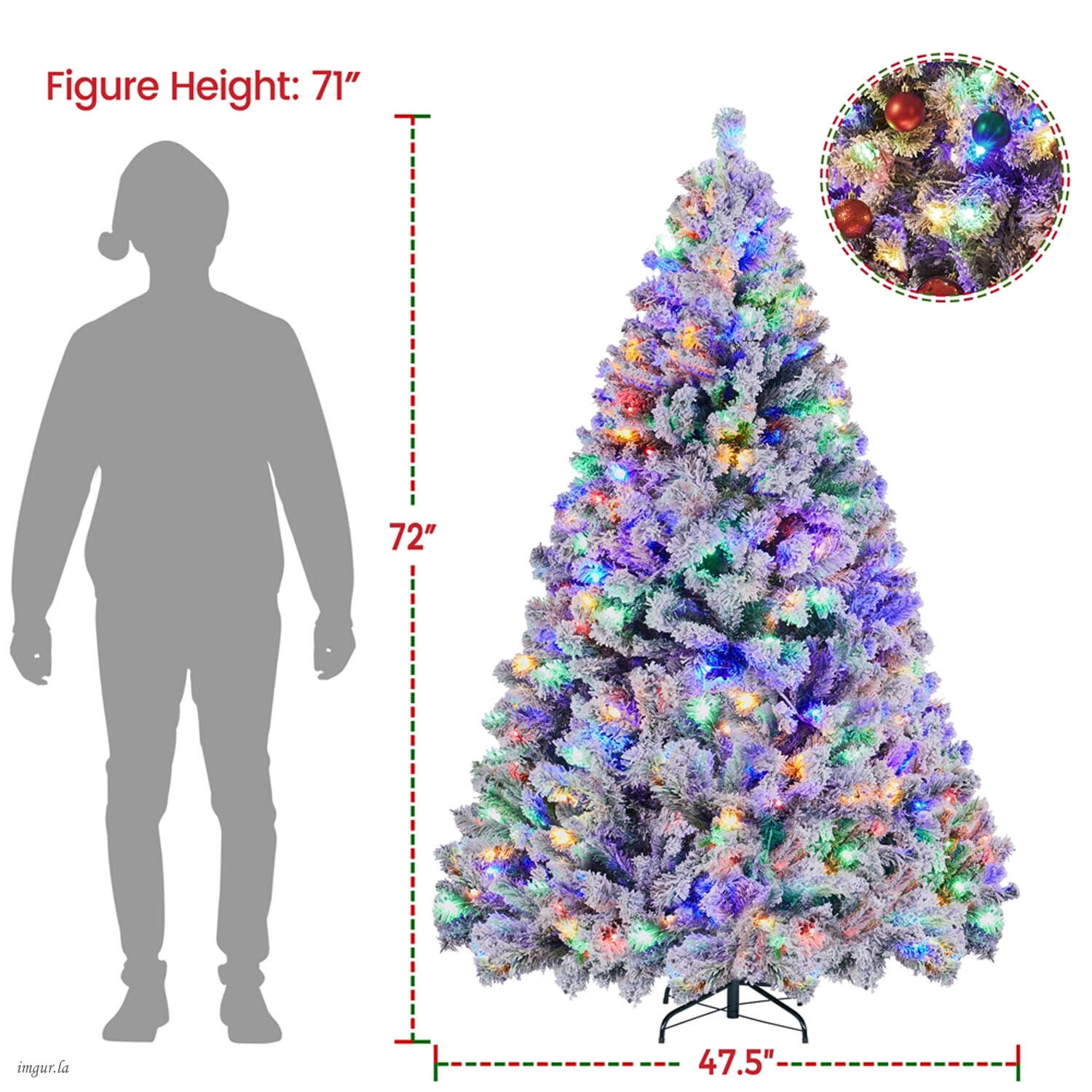 Alden Design 6FT Artificial Hinged Fir Pre-lit Flocked Christmas Tree with Foldable Stand and LED Lights,Green & White