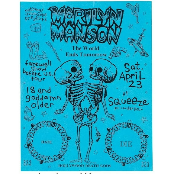1991 MARILYN MANSON AND THE SPOOKY KIDS CONCERT POSTER WALL ART PRINT SQUEEZE 11 x 17 Inch Poster