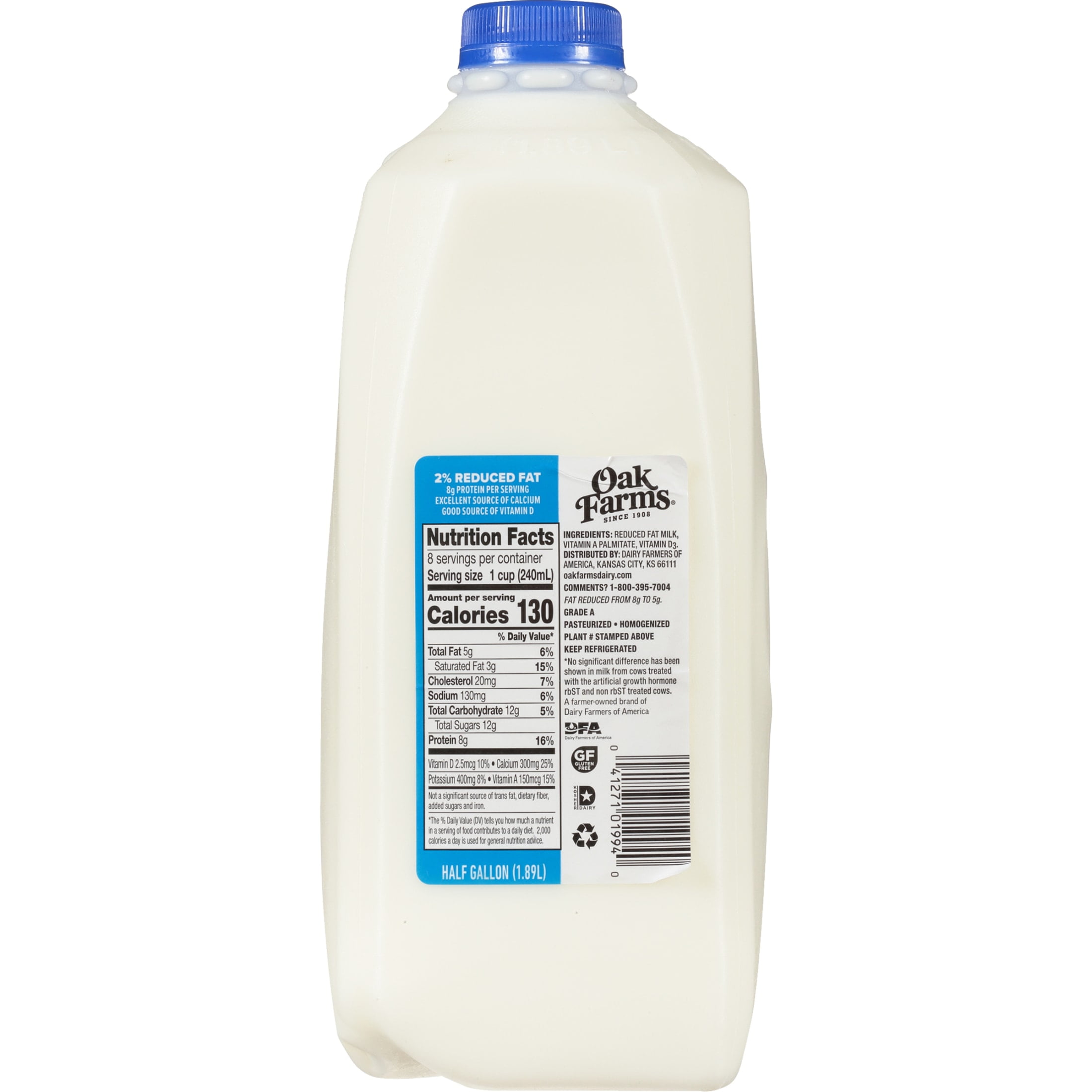 Oak Farms 2% Reduced Fat Milk, Half Gallon