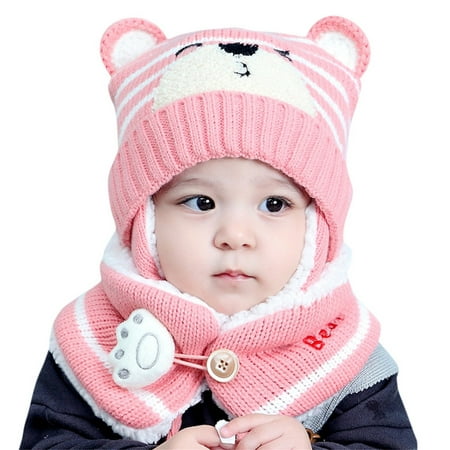 

Baby Boy Girl Winter Hat Toddler Bear Ear Cap Beaniess Hat With Scarf Lined Knitted Cap Neckwarmer For Kids 2 Pieces Winter Baby Hats