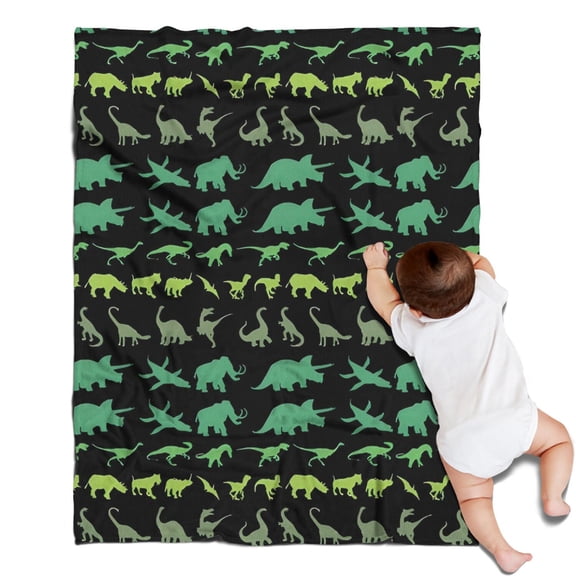 Green Dinosaurs MultiShapes Pattern Blanket,Comfortable Soft Flannel Throw Blanket,All Season,Warm Lightweight Blankets for Sofa Bed Couch Living Room Chair,30"x40"
