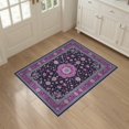 thumbnail image 3 of ODIKA 3'x5' Washable Throw Rug Purple Plum Motif Vintage Frame Pink Mauve Distressed Boho Grey for Entryway, Kitchen, Mudroom, Stain Resistant, Low Profile, Non-Slip, 3 of 7