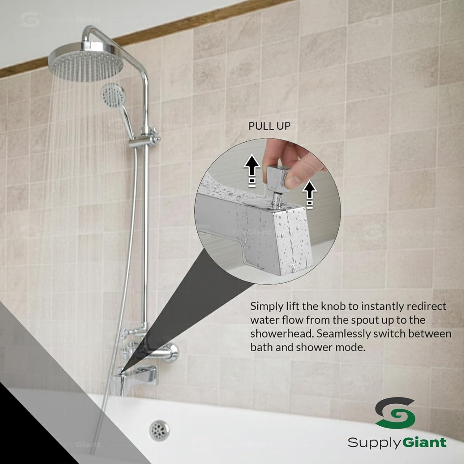 SUPPLYGIANT™ Tub Spout with Diverter 6" Square Bathtub Faucet with Decorative Chrome Plated Finish