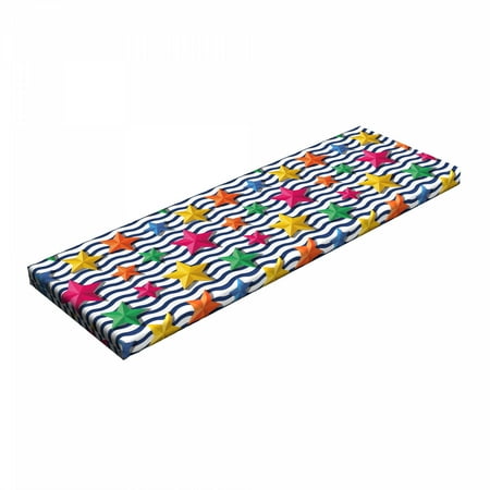 

Nautical Bench Pad 3D Colorful Stars and Blue Wavy Stripes Marine Theme Starfish Graphic Art HR Foam Cushion with Decorative Fabric Cover 45 x 15 x 2 Multicolor by Ambesonne