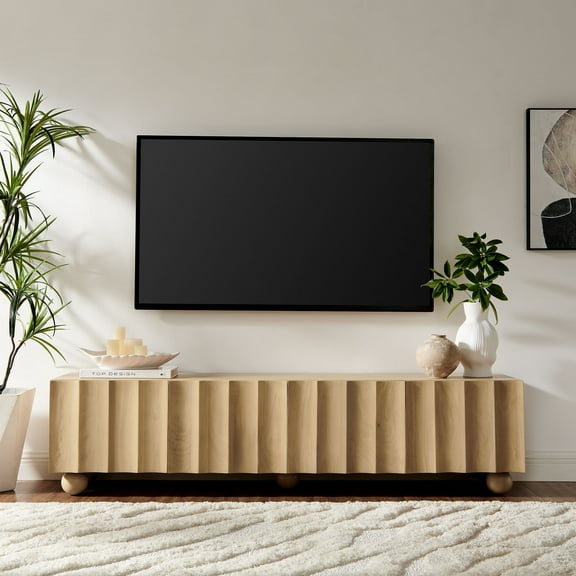 Modway Sorren Scalloped 71" Wood TV Stand in Natural
