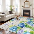 thumbnail image 3 of Blue Hydrangea Area Rug 8x10 Washable Rug Non Slip Rustic Wooden Butterfly Spring Floral Large Area Rug Soft Stainresistant Indoor Floor Carpet for Living Room Bedroom Home Office Dining Room Nursery, 3 of 8