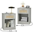 thumbnail image 1 of OAKHAM Rattan Nightstand Set of 2 with Charging Station, Bedside Table with Type-C/USB Port, Boho Side Tables End Table for Living Room, Bedroom, Pale Oak, 1 of 7