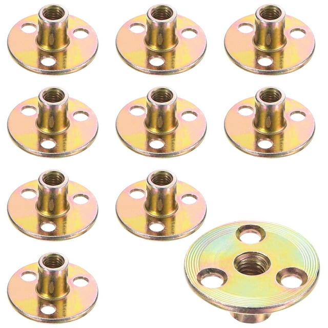 Uxcell 10-Pack M8x17mm Tuercas en T de Acero Carbono Galvanizado 3-Hole Base Redonda Tuercas de Soldadura Doradas