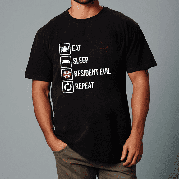 Eat Sleep Repeat Resident Evil Quote Survival Horror Game Unisex T-Shirt V11738 up to size 5XL