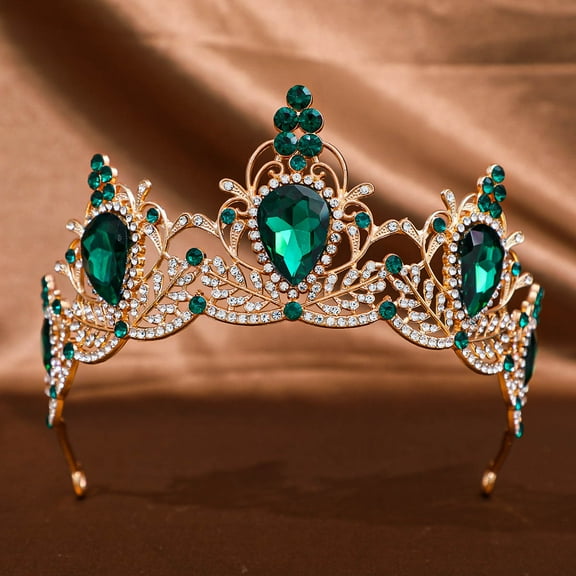 XmhyTop-A Tiara Rhinestone Headpiece Crown Green 13*6cm 1PC Elegant Bridal Wedding Hair Accessory
