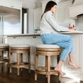 thumbnail image 4 of Maven Lane Pullman Backless Bar Stool in Weathered Oak Finish w/ Sand Color Fabric Upholstery, 4 of 7