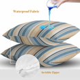 thumbnail image 4 of Throw Pillow Covers 16x16 Inch Set of 2, Blue Brown Beige Waterproof Outdoor Pillow Covers, Boho Farmhouse Abstract Stripes Art Decorative Cushion Pillowcases for Couch, Sofa, Bed, Garden, Patio, 4 of 9