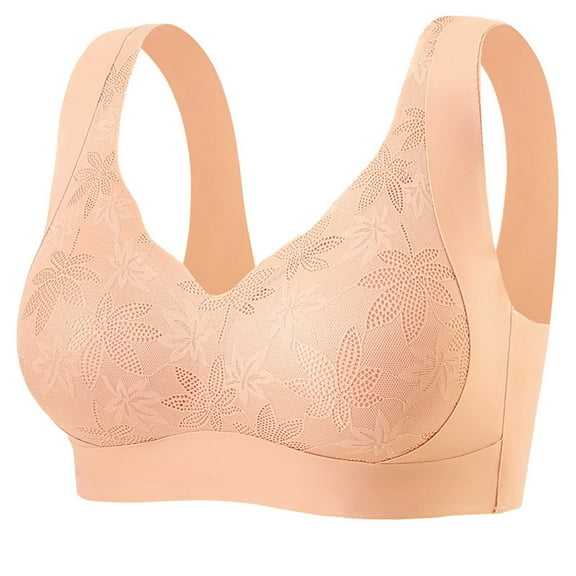 EchfiProm Bras for Women Plus Size Pullover Wireless Beige Older Women Ladies Bras Padded 42D