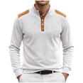 thumbnail image 3 of Ceisia Men's Loose Fit Long Sleeve Henley Shirts with Waffle Knit and Shoulder Color Block Patchwork, Stretch Blend Stand Collar Casual Tops Gifts, 3 of 5