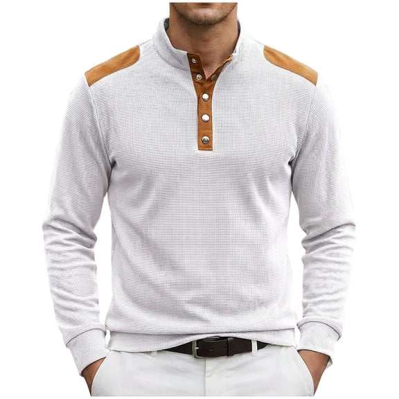 Timegard Long Sleeve Shirts for Men Button Quarter Pullover Stand Collared Breathable Fall Casual Golf Work Shirts Sweatshirts(White,XL)