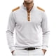 thumbnail image 1 of Camisetas de Verano de Manga Larga para Hombres Cuello de Pie Bloque de Color Botón Parchado Blusa Casual, Nylon Suave Spandex, 1 of 5
