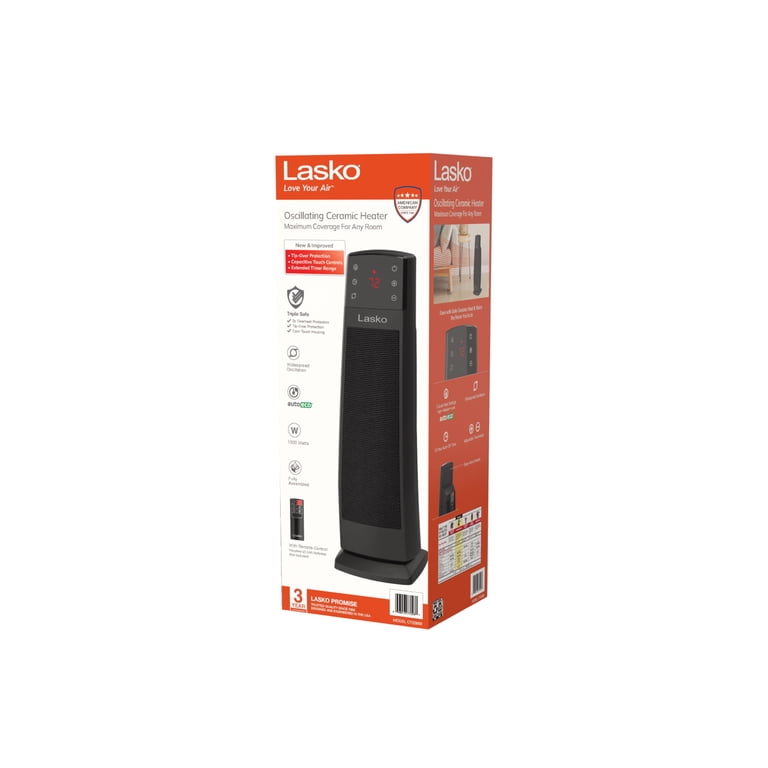 Lasko 22” Oscillating Electric Ceramic Tower Space Heater, Tip