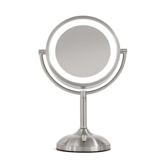 Jerdon Lighted Tabletop Mirror with 10X/1X Magnification - Multiple Light Settings Nickel Finish - 8.5-Inch Diameter - Model JS8510BN