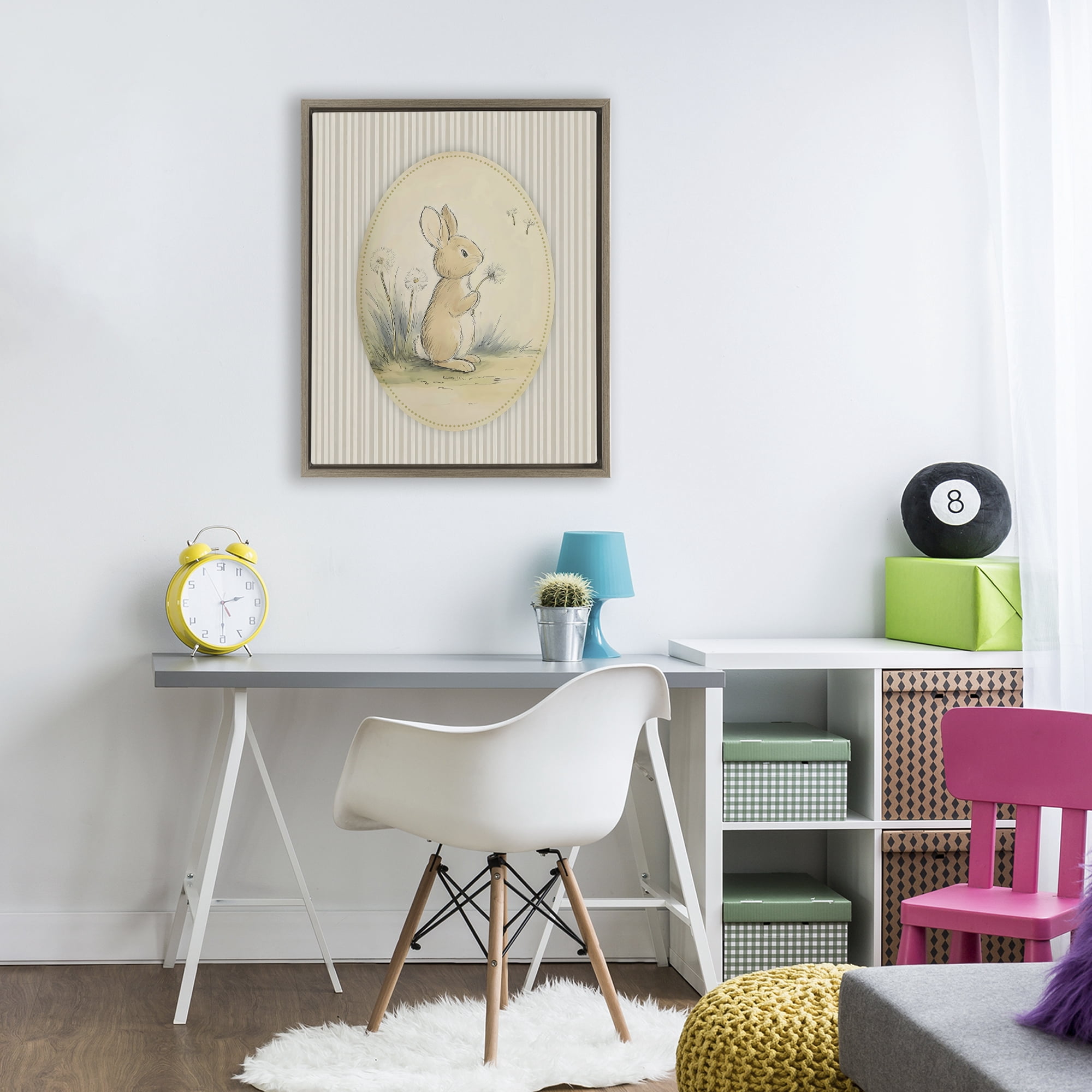 Stupell Industries Baby Bunny in Dandelions Brown Framed Floater Canvas Wall Art, design by Arlington Prints