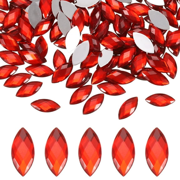 100-Pack Horse Eye Rhinestone, 15x7mm Acrylic Flat Back Rhinestones Stickers for DIY Craft/Jewelry [Red]