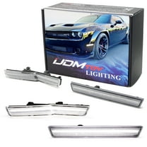 Semi-Clear Lens Xenon White Front/Rear LED Side Marker Light Kit For 2015-23 Dodge Challenger SRT Hellcat Widebody ONLY, Powered by Total 180-SMD LED, Replace OEM Sidemarker Lamps