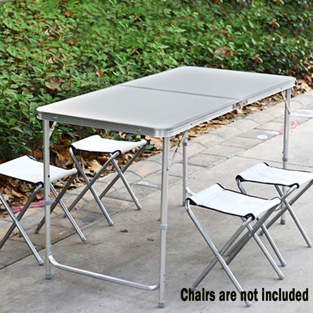 Aluminum Folding Table, Adjustable Height Camping Table with Handle, Lightweight Dining Table, Portable Camp Table That Fold Up for Picnic Beach Outdoor Indoor, 47.24" x 23.62" x 27.56", White, Q9392 - image 3 of 12