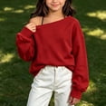 thumbnail image 4 of Atogsazn Kids Girls Off Shoulder Sweatshirt Childrens Casual Loose Long Sleeve Pullover Tops Fall Winter Sweater Red 5-6 Years Fashion, 4 of 8