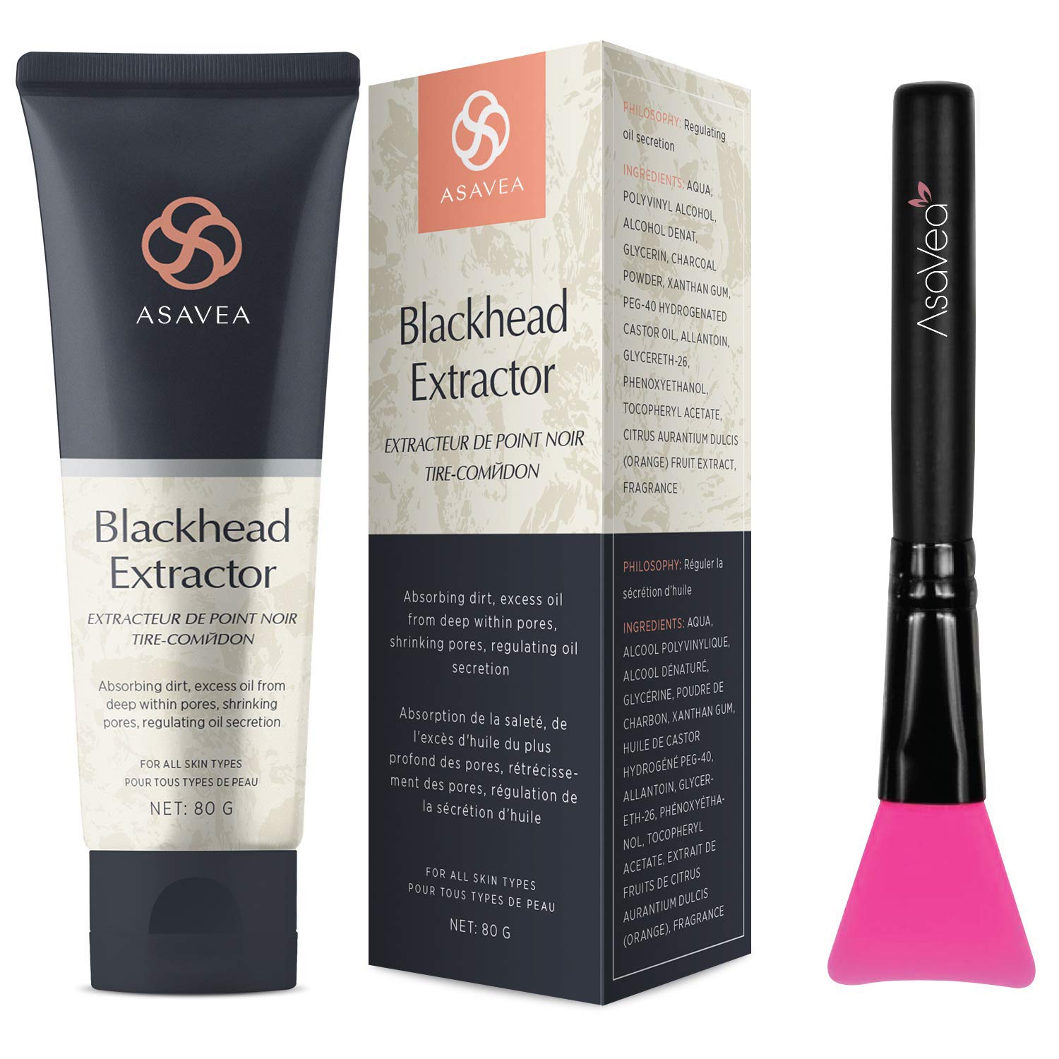 AsaVea Blackhead Peel Off Mask With Brush, Black mask, Blackhead