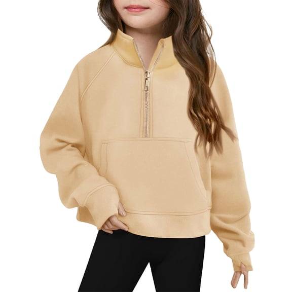 Toddler Girls Half Zip Sweatshirt Fleece Quarter Zip Pullover Sweatshirts Fall Clothes for Teen Girls Thumb Hole Plain Tops