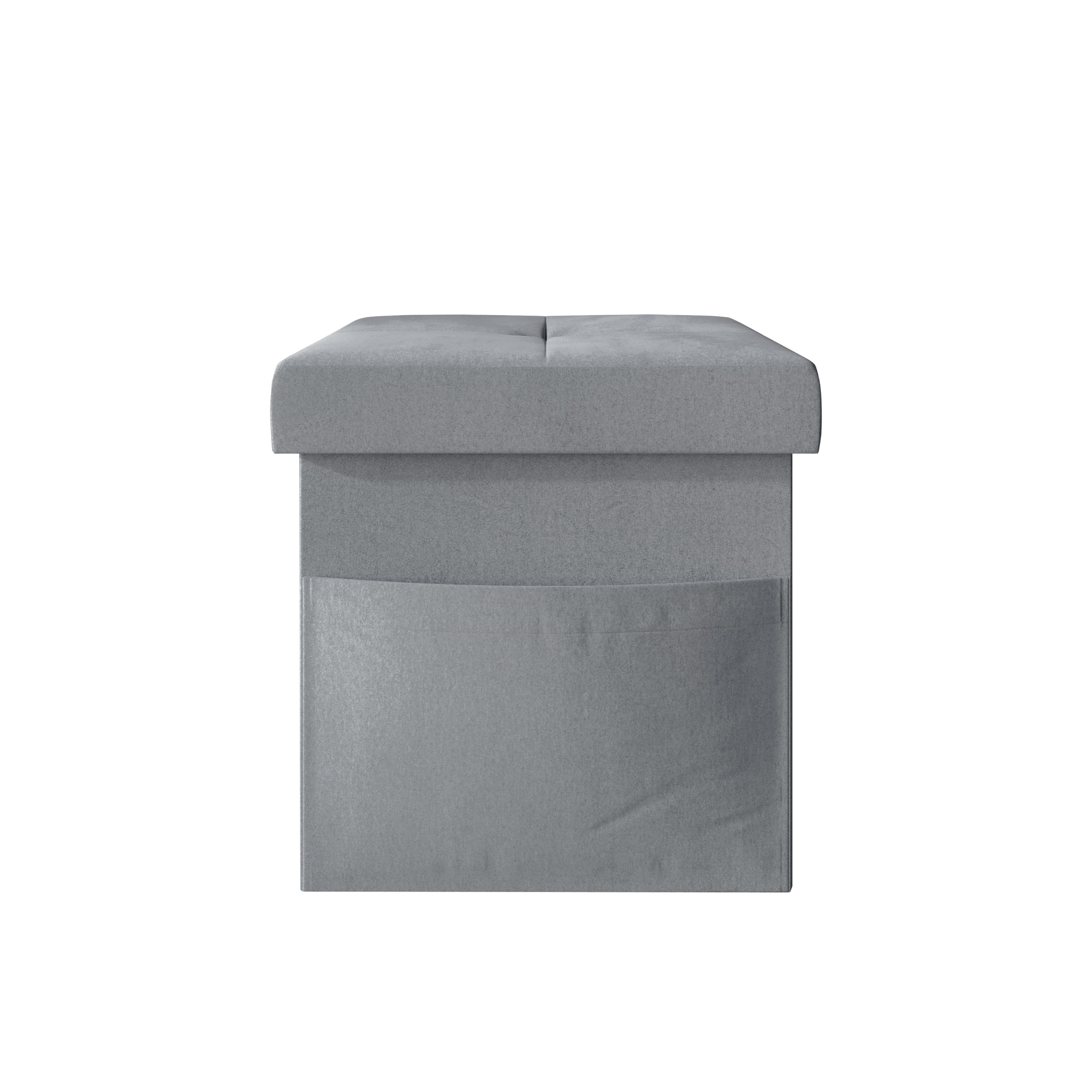 Home Design Chico 12" Tufted Upholstered Folding Storage Bench with Deep Cushion and Front Pocket, Multi-Purpose Rectangular Design for Bedroom, Entryway, or Living Room, Dark Gray