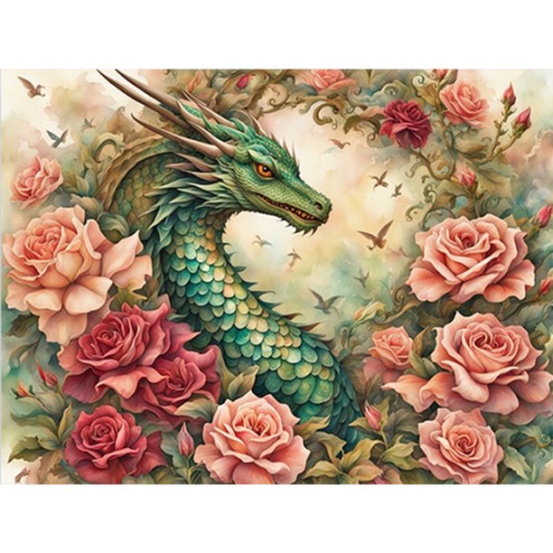 Pintura de diamante 5D DIY taladro redondo completo flor dragón decoración del hogar arte 40x30cm