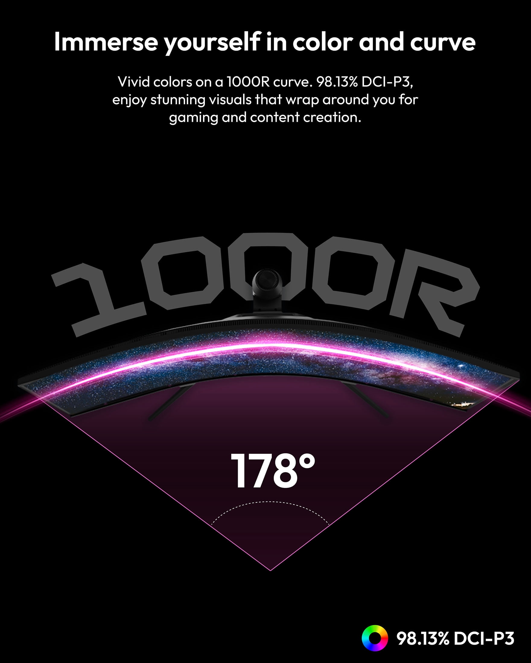 Pixio PXC348C Neo 34 inch 180Hz Refresh Rate UWQHD 1440p Ultrawide Resolution 1000R Curve Fast VA Panel 1ms Response Time USB-C Displayport 65W Charging Adaptive Sync HDR Curved Gaming Monitor