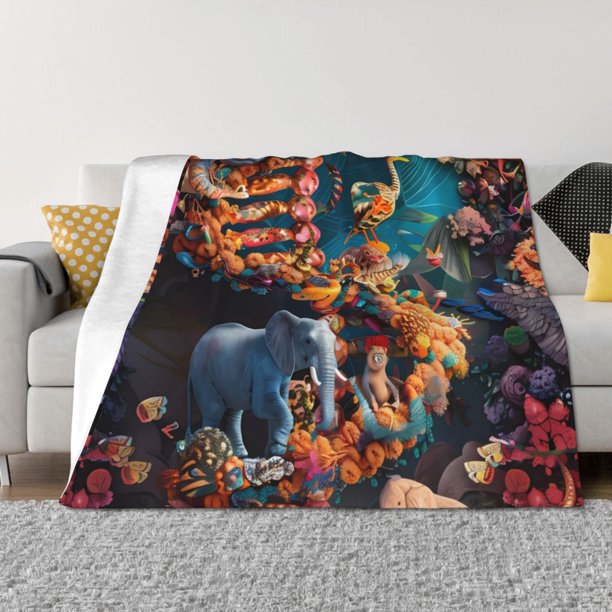 Balery Whimsical Animal Spiral Manta de Franela con Dibujo, Lujo Ultra Suave y Cálido, Antipelusa y Resistente a las Arrugas para Cama, Sofá, Camping -50"x40"