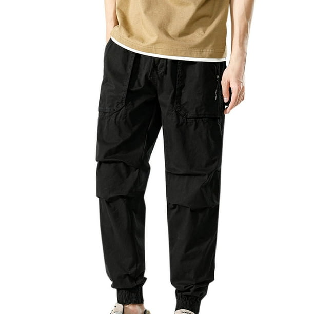 Pantalones largos de moda para hombre, casuales, de color sólido, con cremallera, bolsillos, cuerda elástica, pantalones casuales para hombre.