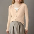 thumbnail image 5 of Girls Solid Color Knit Cardigan, Long Sleeve Button Down School Cardigan for Kids Beige M, 5 of 5