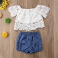 thumbnail image 1 of Conjunto de playa de verano para niñas y niños, Top corto de encaje con hombros descubiertos, falda y pantalones cortos, conjunto informal de vestido de princesa, ropa LingWen 8390611483142, 1 of 1