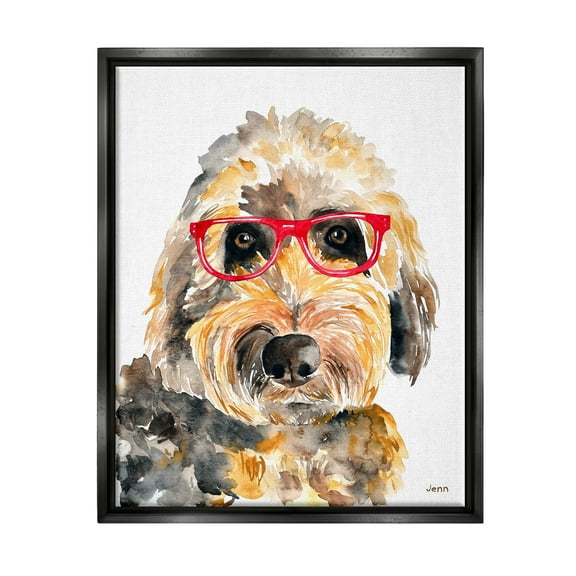 Fun Terrier Dog Red Glasses Animals & Insects Graphic Art Jet Black Framed Art Print Wall Art