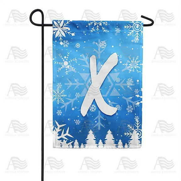 America Forever Winter Monogram Letter X Winter Forest Garden Flag Vertical Double Sided 12.5 x 18 inches Happy Holiday Christmas Seasonal Flags for Outdoor, Yard Porch, Snowflakes Garden Flag