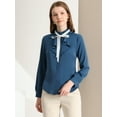 thumbnail image 4 of INSPIRE CHIC Women's Work Office Top Blouse Ruffle Neck Long Sleeve Ribbon Button Down Shirt, 4 of 6