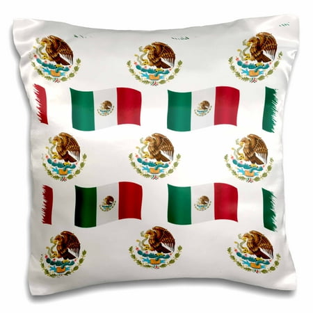 State Coat Of Arms - 3dRose The flag of Mexico and Coat of Arms on a white background. United Mexican States., Pillow Case, 16 by 16-inch