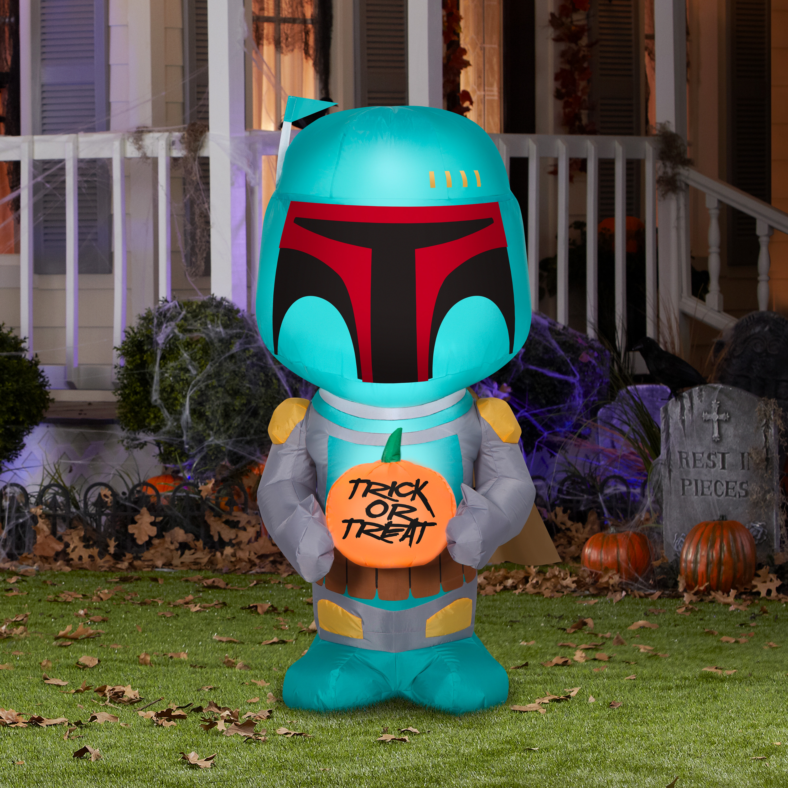 Gemmy Airblown Inflatable Boba Fett with Pumpkin, 3.5 ft Tall, green - image 4 of 4