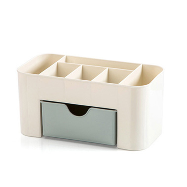 Caja de plástico para cosméticos, caja de almacenamiento para brochas de maquillaje, hisopo de algodón con cajón, color azul claro JM JM